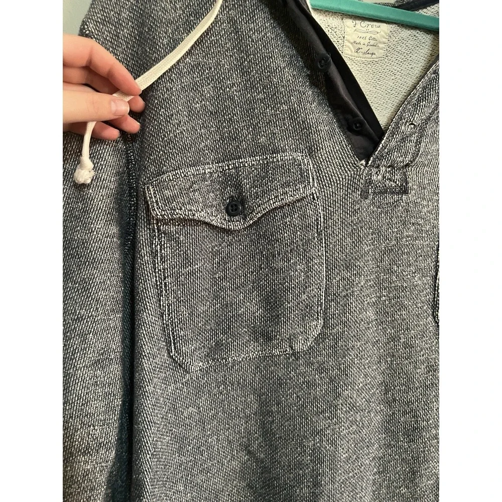 J. Crew Hoodie Quarter Button Men XL Pockets Blue White
